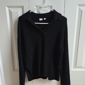 GAP Oversized Black Ribbed Collared Knit Sweater with Side Split